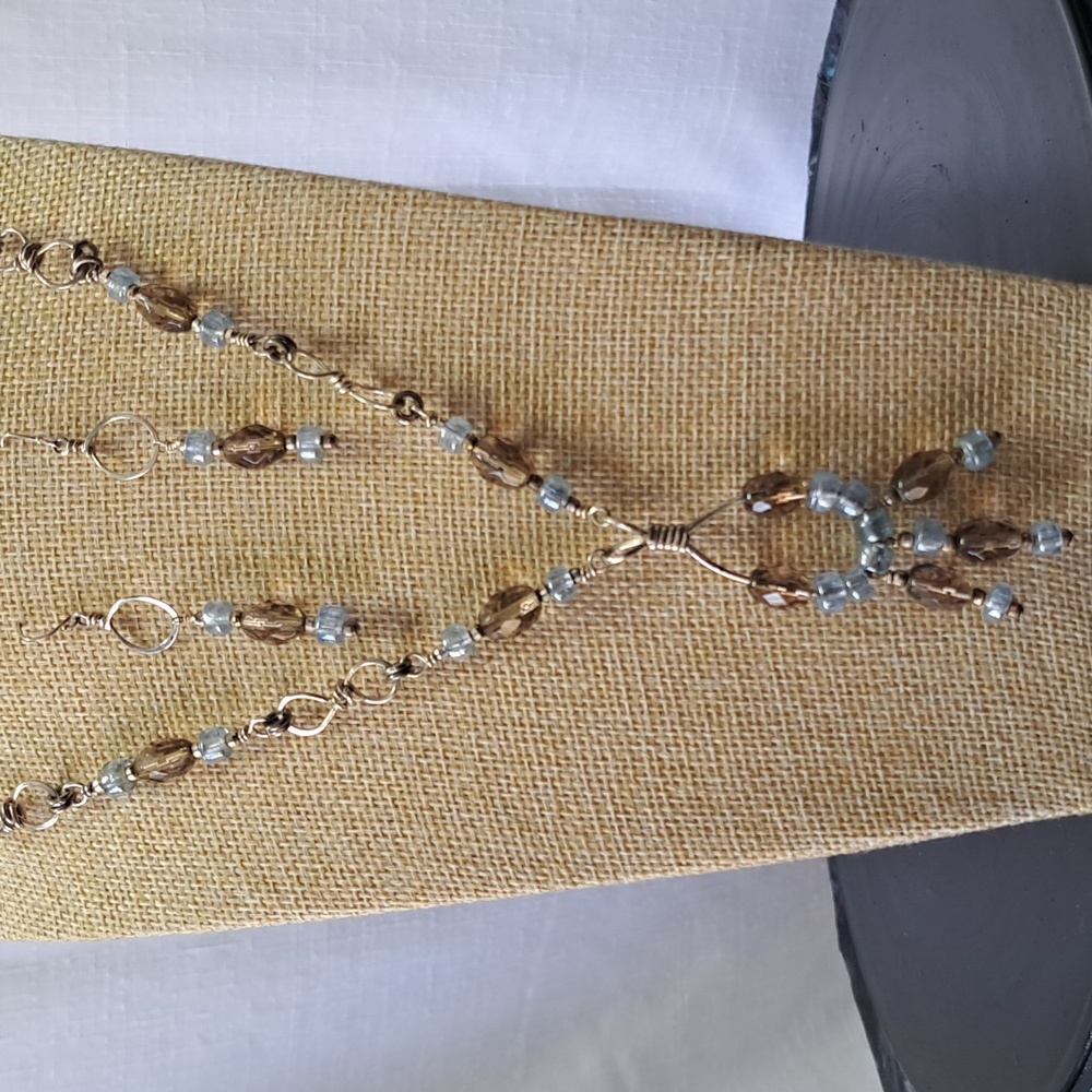 Hand Crafted Smokey Quartz Sterling Silver Light Blue Necklace and Earring Set